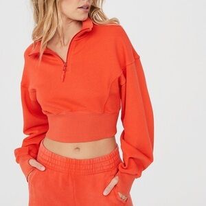 Aerie Offline Medium Sweater Quarter Zip Up Cropped Sweatshirt Cozy Lounge Top M